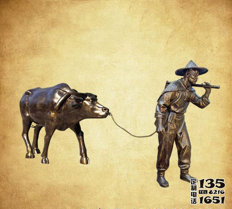景區(qū)創(chuàng)意玻璃鋼仿銅牽著牛的農(nóng)耕人物雕塑 景區(qū)創(chuàng)意玻璃鋼仿銅牽著牛的農(nóng)耕人物雕塑
