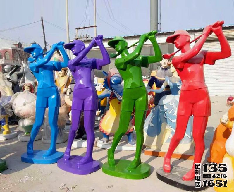 玻璃鋼彩繪現代人物雕塑 體育運動打高爾夫球戶外步行街裝飾品 玻璃鋼彩繪現代人物雕塑 體育運動打高爾夫球戶外步行街裝飾品